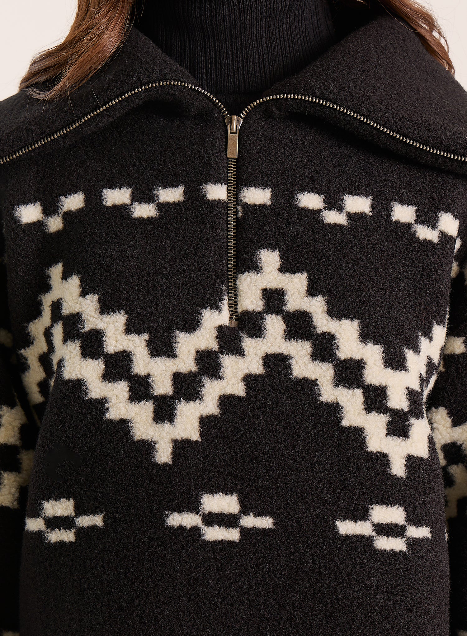Black Half Zip Oversized Collar Fairisle Jumper